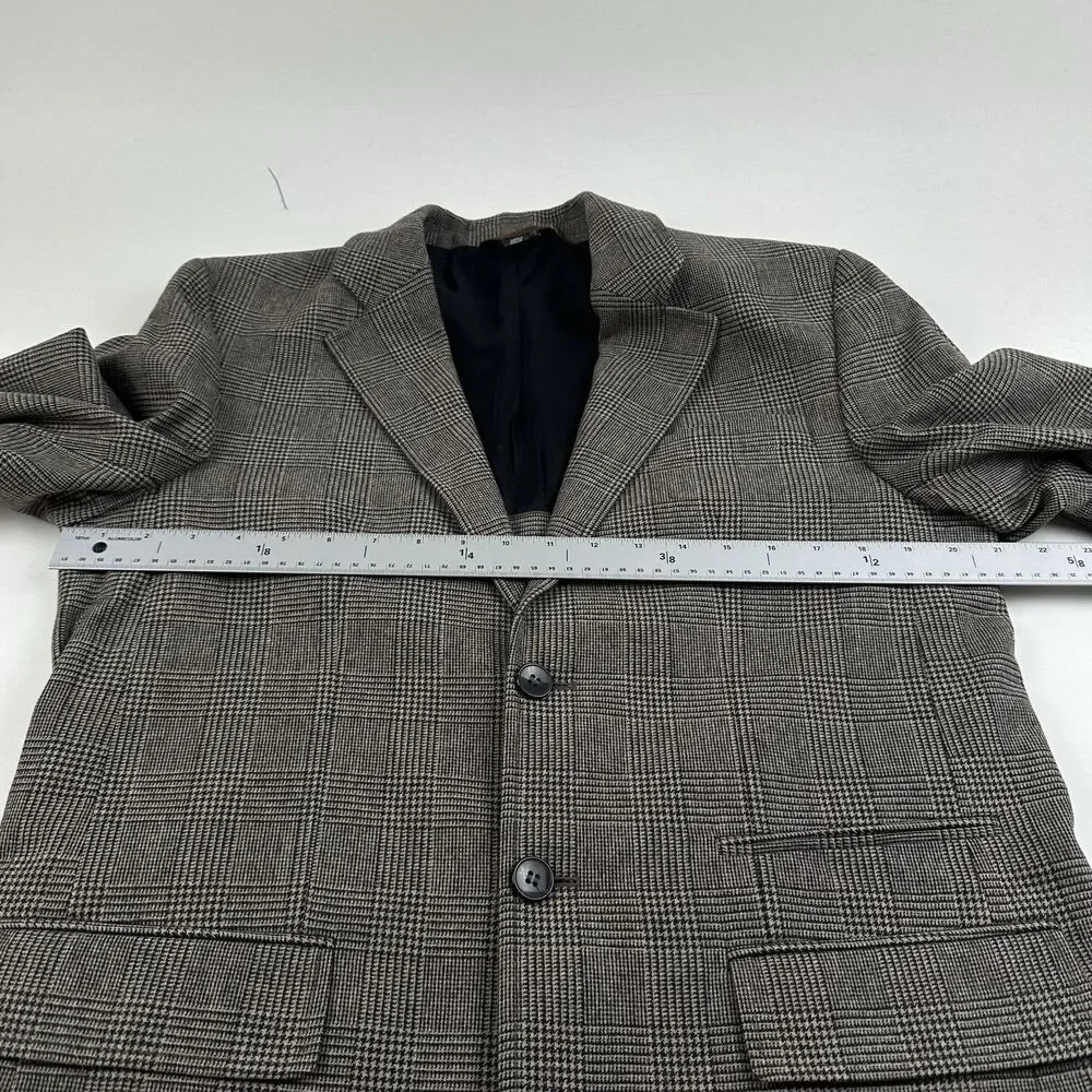 Club Monaco Elbow Patch Equestrian Wool Blazer 40R Brown Plaid Sport coat Jacket